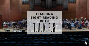 Teach your band students how to improve their sight-reading skills by implementing the rehearsal techniques discussed in this article! Band directors and private lesson teachers will learn how to address time signature, accidentals, key signature, ensemble and style by implementing the T.A.K.E.S method. Try it, it works! #banddirectorproblems #banddirector #bandteacher #bandensemble #bandrehearsal #bandteaching #sightreading #sightreadingskills